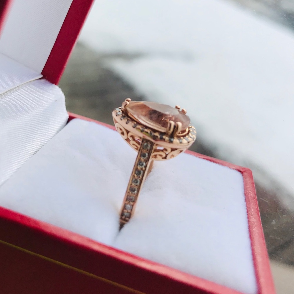 Morganite Diamond Rose Gold Engagement Ring Size 8 - Picture 5 of 7